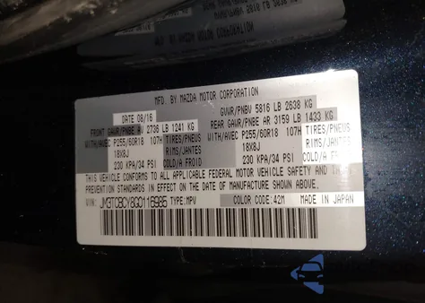 2016 Mazda Cx-9 Touring from USA, damaged, VIN JM3TCBCY8G0116985